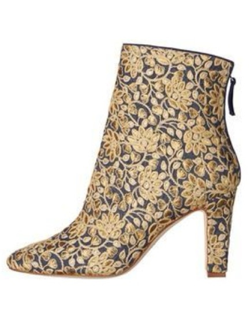 MANOLO BLAHNIK 💥RARE💥 Isola Blue Denim Gold Floral Embroidered Ankle Boots 3.5”